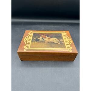 VTG Wooden Jewelry Box- Hunting Dog-9"x 6" Large Keepsake Trinket Case